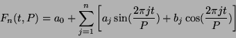 \begin{displaymath}
\sigma (P) = \sqrt{\frac{1}{N} \sum_{i=1}{n} (x_i - F_n(t_i,P))^2}
\end{displaymath}